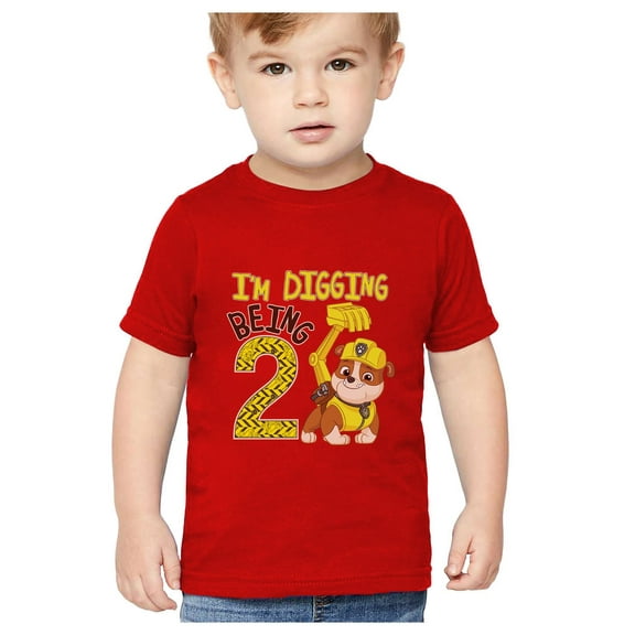Tstars Boys Paw Patrol 2nd Birthday Shirt - Rubble Digging Themed Tee - Official Nickelodeon Merchandise - Comfortable Cotton Toddler Kids T-Shirt - Perfect Gift for 2-Year-Old Birthday Celebrations