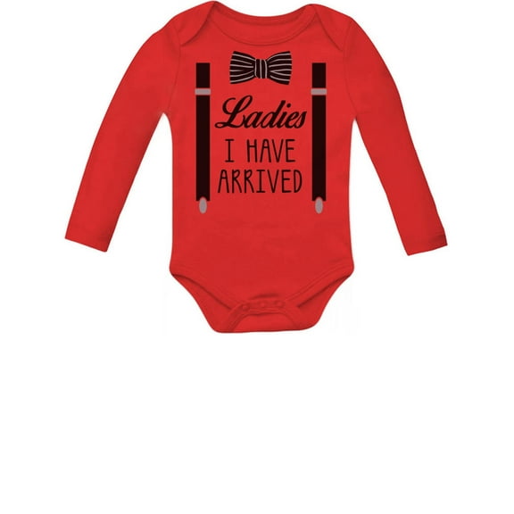 Tstars Boys Pregnancy Announcement Baby Shower Ladies I Have Arrived Bowtie Funny Humor Birthday Gift Baby Shower Baby Boy Infant Baby Gifts Cute Newborn Party Long Sleeve Bodysuit