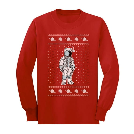 Tstars Big Boys Ugly Christmas Astronaut Santa Space Kids Long Sleeve T-Shirt