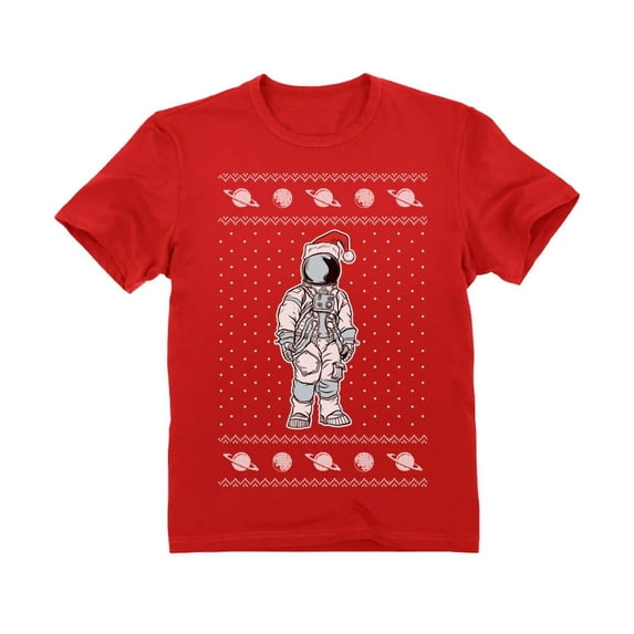 Tstars Boys Ugly Christmas Astronaut Santa Space T-Shirt - S Red