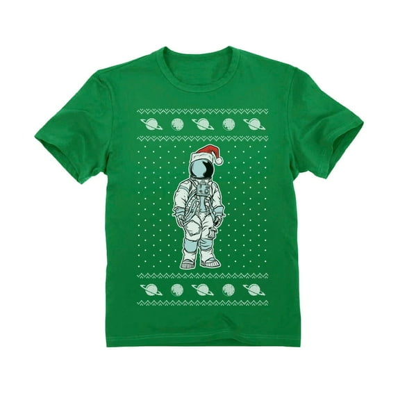 Tstars Boys Ugly Christmas Astronaut Santa Space T-Shirt - M Green
