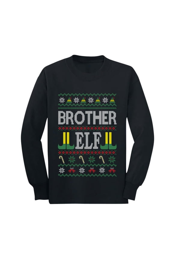 Boys Ugly Christmas Brother Elf Family Kids Gift Funny Holiday Shirts Xmas Gifts Youth Long Sleeve