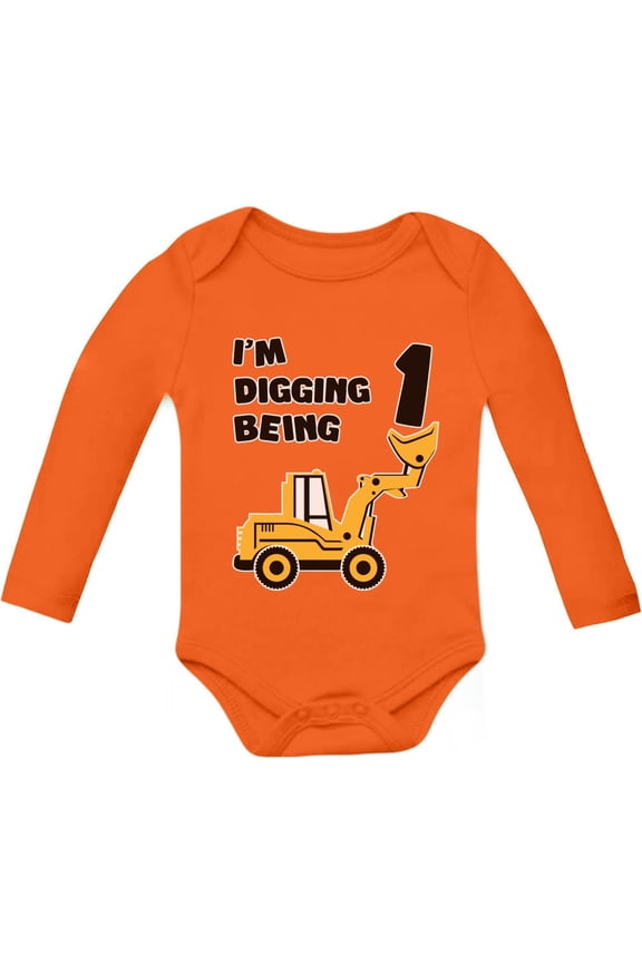 Boys Unisex 1st Birthday Gift Birthday Gift for 1 Year Old Bulldozer Construction Birthday Party Birthday Gifts for Baby Boy Toddler Infant Baby Shower B Day Baby Long Sleeve Bodysuit