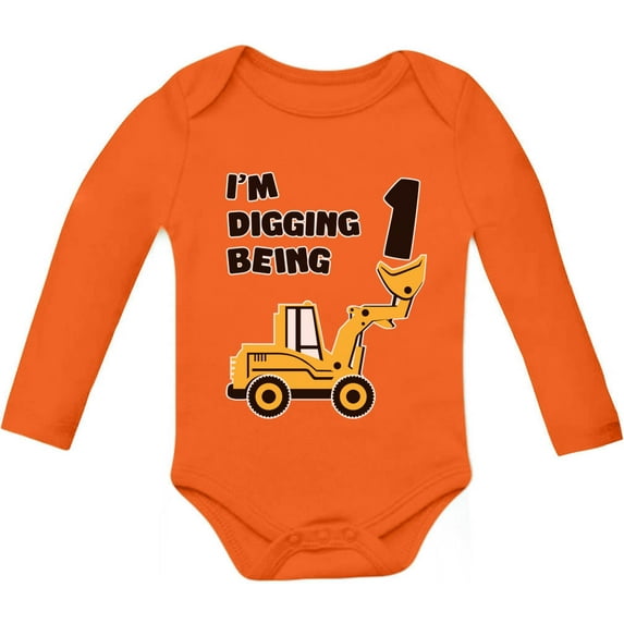 Tstars Boys Unisex 1st Birthday Gift Birthday Gift for 1 Year Old Bulldozer Construction Birthday Party Birthday Gifts for Baby Boy Toddler Infant Baby Shower B Day Baby Long Sleeve Bodysuit