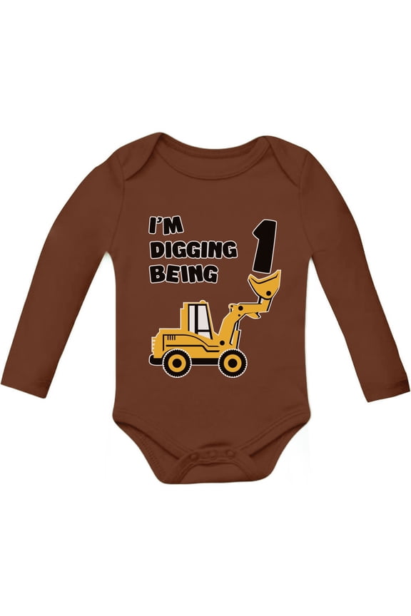 Boys Unisex 1st Birthday Gift Birthday Gift for 1 Year Old Bulldozer Construction Birthday Party Birthday Gifts for Baby Boy Toddler Infant Baby Shower B Day Baby Long Sleeve Bodysuit