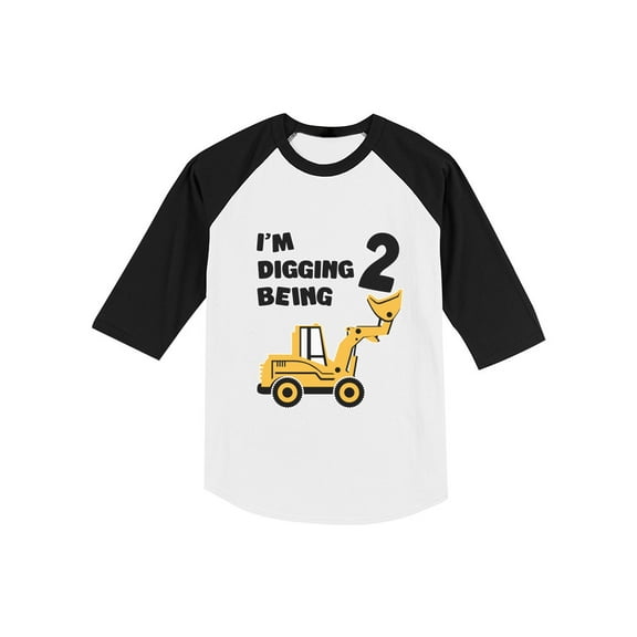Tstars Boys Unisex 2nd Birthday Gift Birthday Gift for 2 Year Old Bulldozer Construction Birthday Shirts for Baby Boy Party Birthday Party B Day Toddler Raglan 3-4 Sleeve Baseball Tee