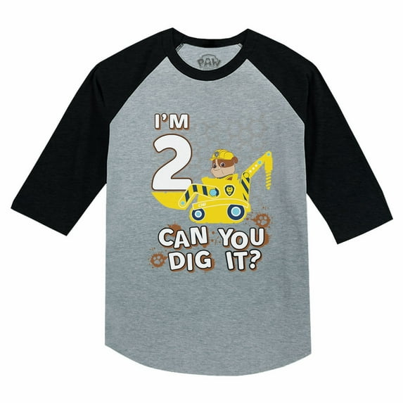 Tstars Boys Unisex 2nd Birthday Gift Birthday Gift for 2 Year Old Paw Patrol Rubble 2nd Birthday Tractor Birthday Shirts for Baby Boy Birthday Party B Day 3-4 Sleeve Baseball Jersey Toddler Shirt