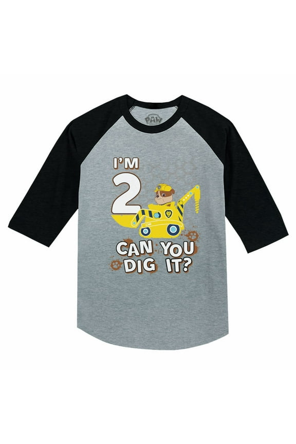 Boys Unisex 2nd Birthday Gift Birthday Gift for 2 Year Old Paw Patrol Rubble 2nd Birthday Tractor Birthday Shirts for Baby Boy Birthday Party B Day 3-4 Sleeve Baseball Jersey Toddler Shirt
