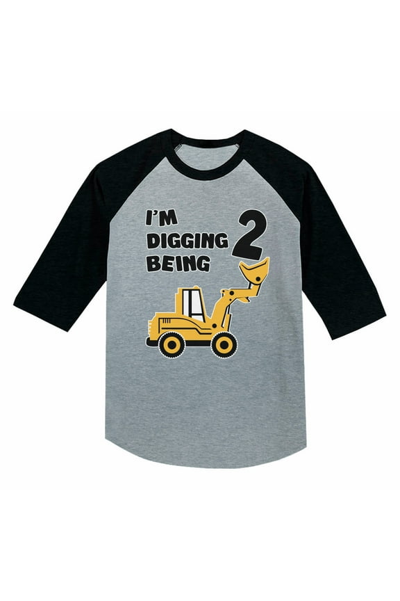 Boys Unisex 2nd Birthday Gift Tshirt Birthday Gift for 2 Year Old Construction Birthday Shirts for Baby Boy Graphic Tee Birthday Party B Day 3-4 Sleeve Baseball Jersey Toddler Shirt