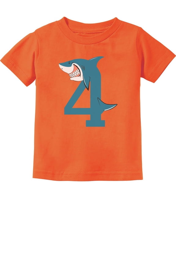 Boys Unisex 4th Birthday Gift Shark Shirt Birthday Gift for 4 Year Old Birthday Shirts for Boy Tshirt Graphic Tee B Day Birthday Party Toddler Kids Graphic T Shirt