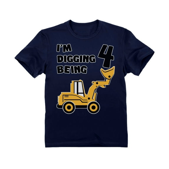 Tstars Boys Unisex 4th Birthday Gift Shirt Birthday Gift for 4 Year Old Bulldozer Tractor Construction Party Birthday Shirts for Boy Shirt Graphic Tee B Day Birthday Party Toddler Kids T Shirt