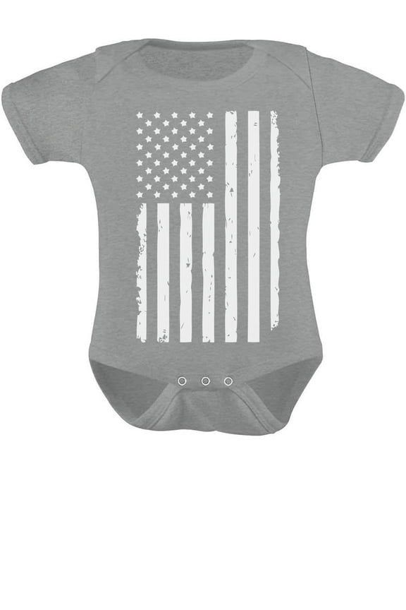 Boys Unisex 4th of July Baby Bodysuit - Classic White Distressed USA Flag Design - Perfect Independence Day Gift - Patriotic Clothing for Infants - Celebrate America in Style - 12M Gray