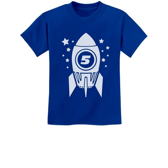 Tstars Boys Unisex 5th Birthday Gift Space Rocket Shirt Birthday Gift for 5 Year Old Birthday Gift for Boys Gift for Five Year Old Birthday Party B Day Youth Kids T Shirt
