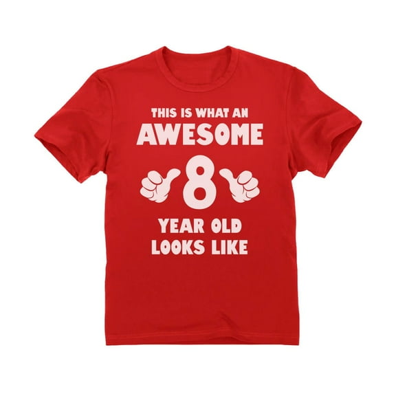 Tstars Boys' 8th Birthday T-Shirt - This Is What an Awesome - Size S - Red