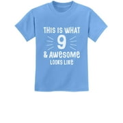 Tstars Boys Unisex 9th Birthday Celebration T-Shirt - 9 and Awesome Theme - Ideal Gift for Nine Year Old Birthday Boy or Girl - Party Ready Kids Apparel - Trendy Age Pride Youth Top