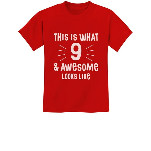 Tstars Boys Unisex 9th Birthday Celebration T-Shirt - '9 and Awesome' Theme - Ideal Gift for Nine Year Old Birthday Boy or Girl - Party Ready Kids Apparel - Trendy Age Pride Youth Top