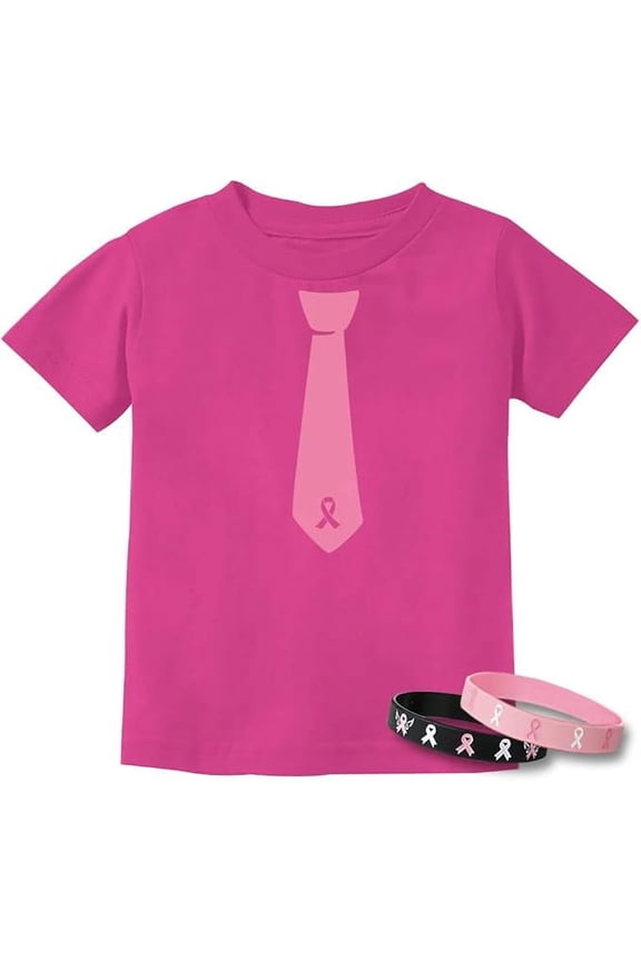Boys Unisex Breast Cancer Awareness Shirts Pink Ribbon Tie Pink Ribbon Cancer Support Ribbon Apparel for Boys Youth Kids Graphic T Shirt