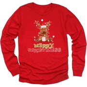 Tstars Merry Chirstmess Cute Reindeer Xmas Lights Toddler Kids Long sleeve T-Shirt