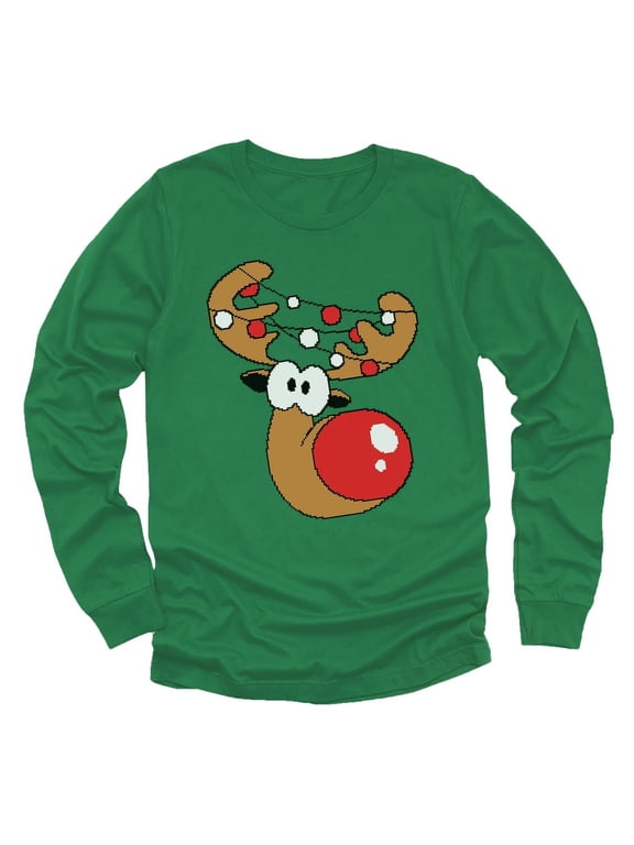 Boys Unisex Christmas Gift Reindeer Youth Kids Birthday Party Gift Long Sleeve T Shirt