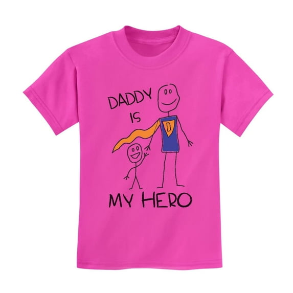 Tstars Boys Unisex Gifts for Dad Father's Day Shirts Daddy is my Hero Drawing Super Dad for Father from Son Daughter Cool Best Gift for Dad Kids T Shirt 3T Pink
