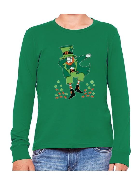Boys Unisex Gifts for Irish St Patricks Day Clovers Dabbing Leprechaun Kids St Patricks Day Shirts Gift for Boys Irish Shirt Pride Proud Irish Youth Kids Long Sleeve T Shirt