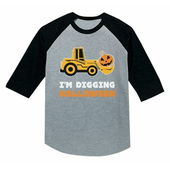Tstars Boys Unisex Halloween Party Shirt I'm Digging Halloween Pumpkin Tractor Birthday Gift Day of the Dead Spooky Trick or Treat Funny Humor Gifts 3-4 Sleeve Baseball Jersey Toddler Shirt