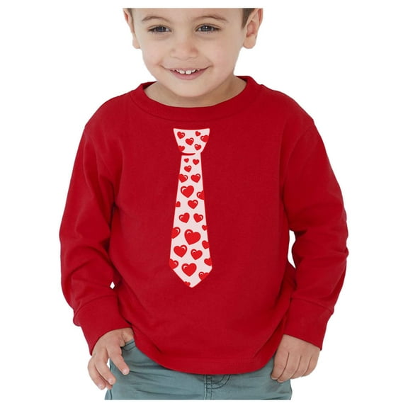 Tstars Boys Unisex Hearts Tie Valentine's Day Long Sleeve T Shirt