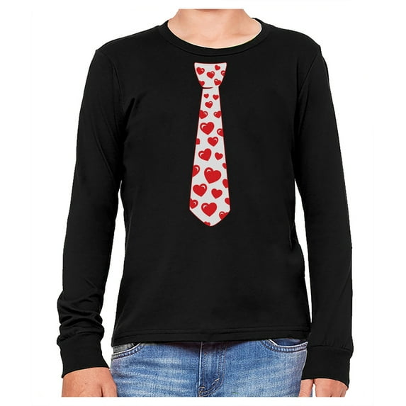 Tstars Boys Unisex Hearts Tie Valentine's Day Long Sleeve T Shirt