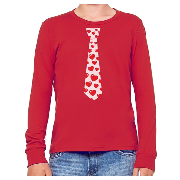 Tstars Boys Unisex Hearts Tie Valentine's Day Long Sleeve T Shirt