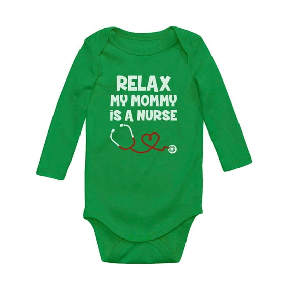 Tstars Boys Unisex Pregnancy Announcement Baby Shower Relax My Mommy Is a Nurse Funny Humor Mom Nurse Gift Baby Shower Baby Gifts Cute Newborn Party Long Sleeve Bodysuit