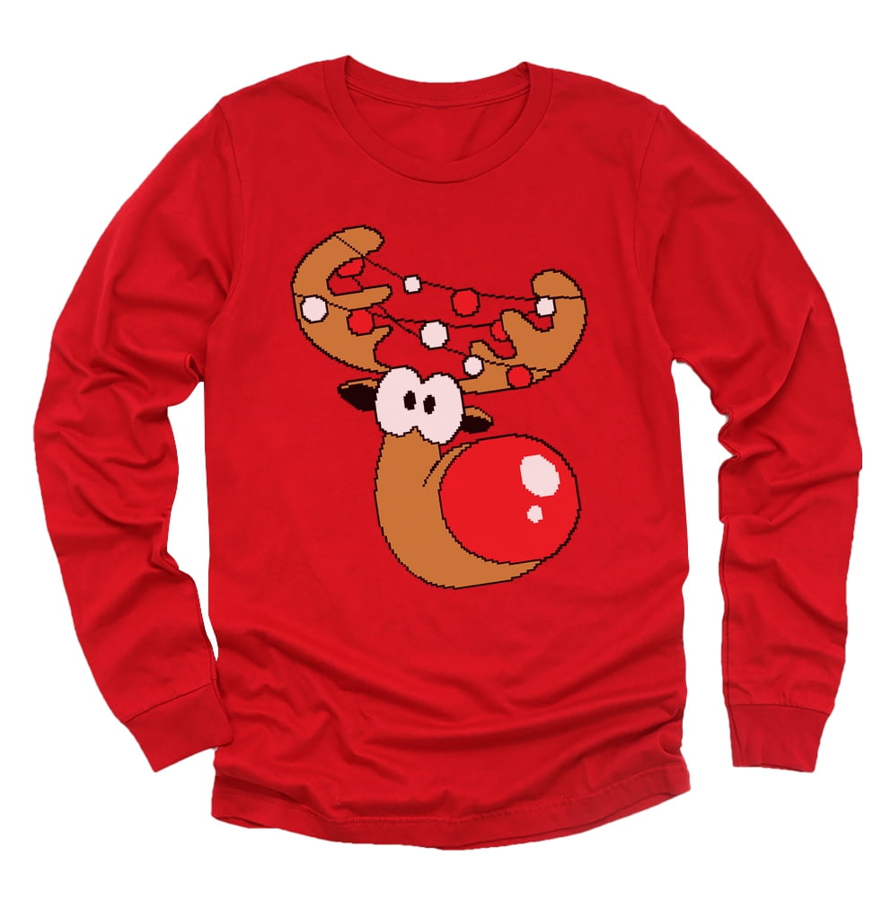 Tstars Boys Unisex Reindeer Funny Christmas Youth Long Sleeve TShirt