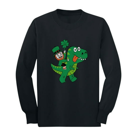 Tstars Boys Unisex St Patricks Irish Leprechaun T Rex Ride Kids St Patricks Day Cute Shirts Gift for Boys Irish Shirt Pride Proud Irish Toddler Kids Long Sleeve T Shirt