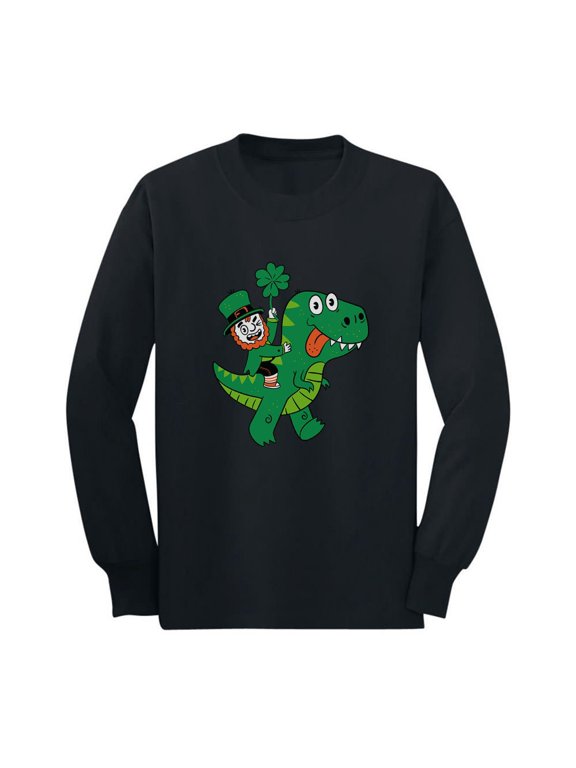 Boys Unisex St Patricks Irish Leprechaun T Rex Ride Kids St Patricks Day Cute Shirts Gift for Boys Irish Shirt Pride Proud Irish Toddler Kids Long Sleeve T Shirt