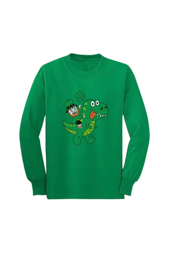 Boys Unisex St Patricks Irish Leprechaun T Rex Ride Kids St Patricks Day Cute Shirts Gift for Boys Irish Shirt Pride Proud Irish Toddler Kids Long Sleeve T Shirt