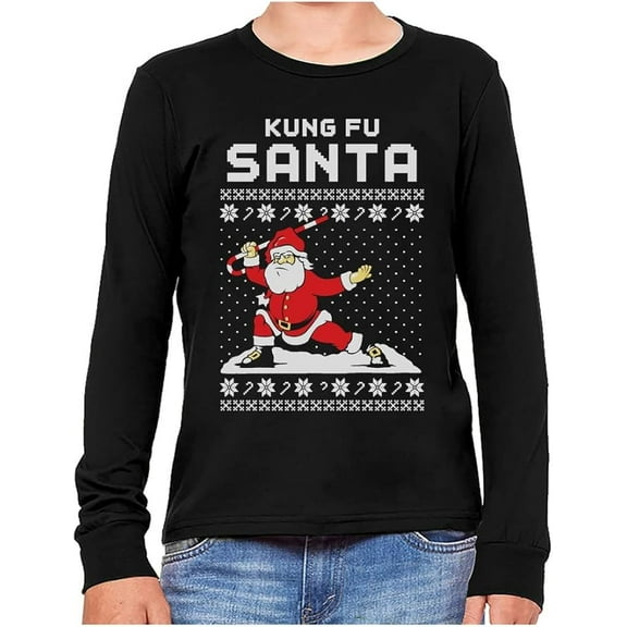 Tstars Boys Unisex Kung Fu Santa Christmas Big Boys T-Shirt