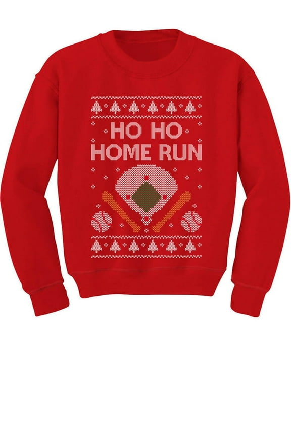 Boys and Girls Ugly Christmas Sweatshirt for Baseball Fans - Ho Ho Home Run Holiday