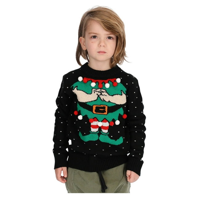 Tstars Boys Unisex Ugly Christmas Sweater Elf Christmas Sweater for Kids Cute Elf Kids Christmas Gift Funny Humor Holiday Shirts Xmas Party Christmas Gifts for Boy Toddler Sweater Ugly Xmas Sweater