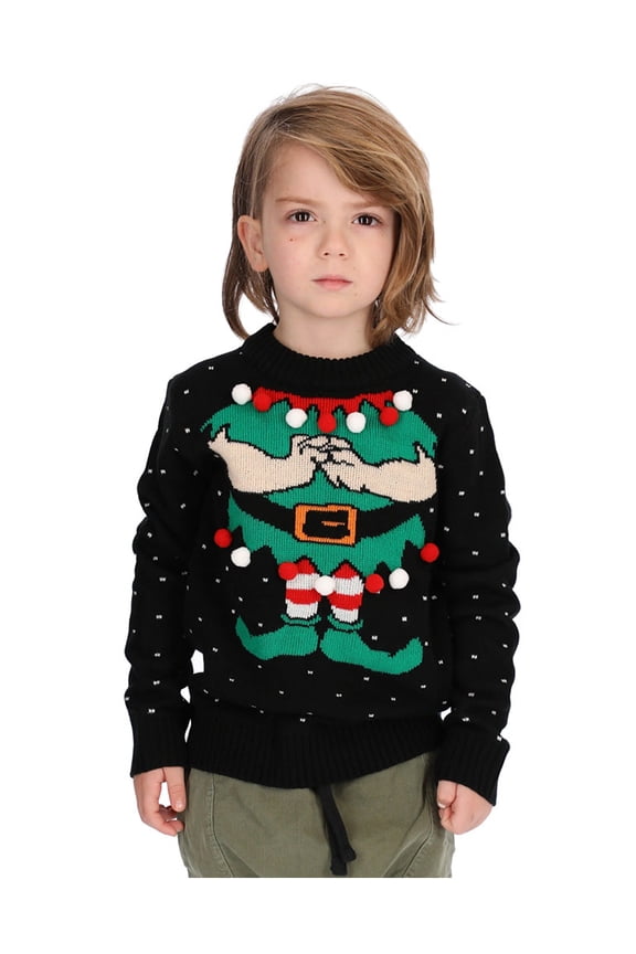 Boys Unisex Ugly Christmas Sweater Elf Christmas Sweater for Kids Cute Elf Kids Christmas Gift Funny Humor Holiday Shirts Xmas Party Christmas Gifts for Boy Toddler Sweater Ugly Xmas Sweater