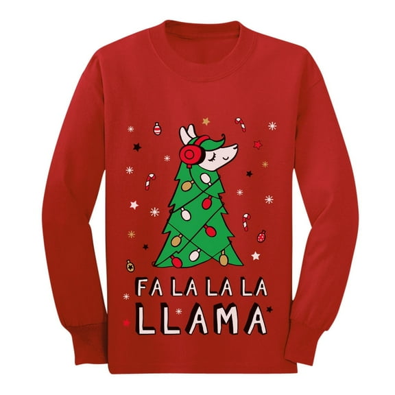 Tstars Boys Unisex Ugly Christmas with Llama, Long Sleeve T-Shirt, Big Boys