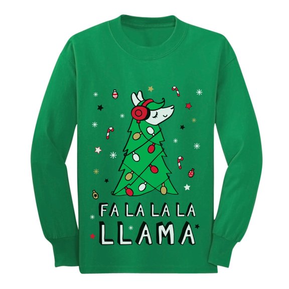 Tstars Boys Unisex Ugly Christmas with Llama, Long Sleeve T-Shirt, Big Boys