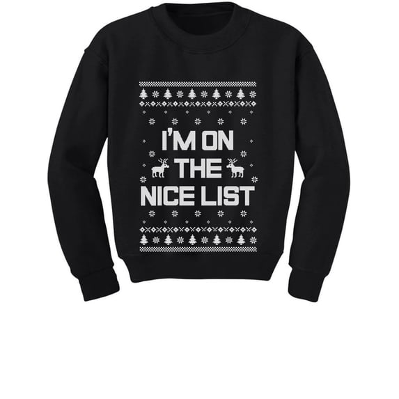 Tstars Boys Unisex Ugly Christmas Sweater I'm on the Nice List Kids Christmas Gift Funny Humor Holiday Shirts Xmas Party Christmas Gifts for Boy Toddler Kids Sweatshirt Ugly Xmas Sweater
