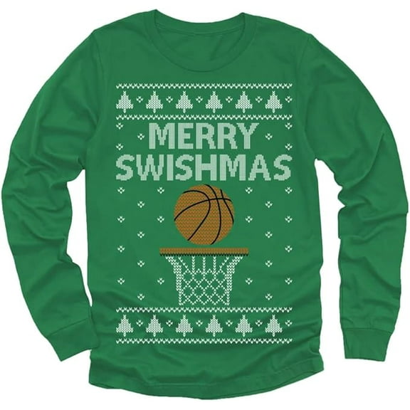 Tstars Big Boys Unisex Ugly Christmas Merry Swishmas Basketball T-Shirt