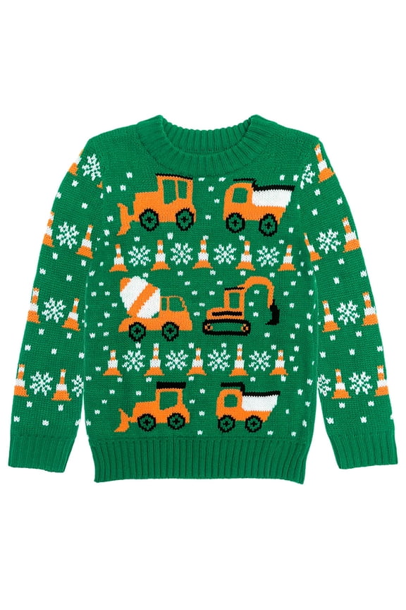 Boys Unisex Ugly Christmas Sweater Tractors and Bulldozers Kids Christmas Gift Funny Humor Holiday Shirts Xmas Party Christmas Gifts for Boy Toddler Sweater Ugly Xmas Sweater