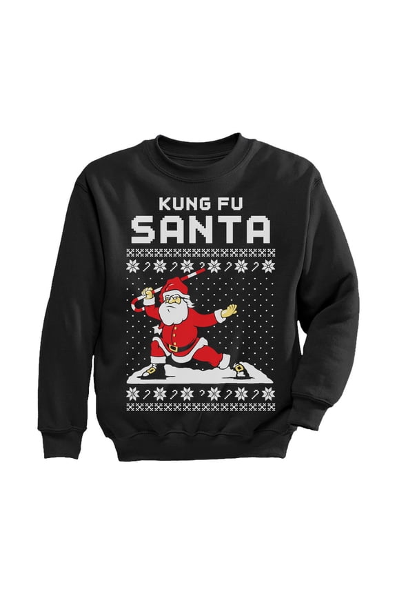 Boys Unisex Ugly Christmas Sweatshirt Gift for the Holidays Kung Fu Santa Kids Christmas Gift Funny Humor Holiday Shirts Xmas Party Christmas Gifts for Boy Youth Kids Sweatshirt