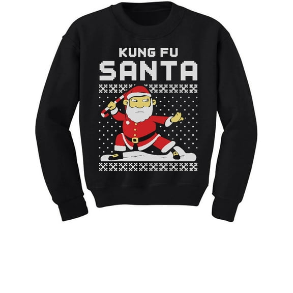Tstars Boys Unisex Ugly Christmas Sweatshirt Gift for the Holidays Ugly Xmax Kung Fu Santa Kids Christmas Gift Holiday Shirts Party Funny Humor Christmas Gifts for Boy Toddler Kids Sweatshirts