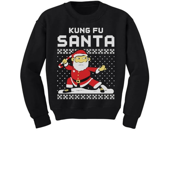 Tstars Boys Unisex Ugly Christmas Sweatshirt Gift for the Holidays Ugly Xmax Kung Fu Santa Kids Christmas Gift Holiday Shirts Party Funny Humor Christmas Gifts for Boy Toddler Kids Sweatshirts