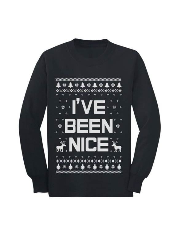 Boys' Christmas I've Been Nice Ugly Long Sleeve Shirt - Funny Holiday Gift for Kids