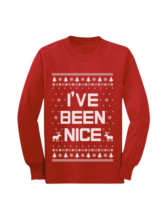 Boys' Christmas I've Been Nice Ugly Long Sleeve Shirt - Funny Holiday Gift for Kids