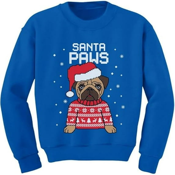 Tstars Unisex Boys Ugly Christmas Sweatshirt – Santa Paws Pug Dog Funny Holiday Shirt for Kids