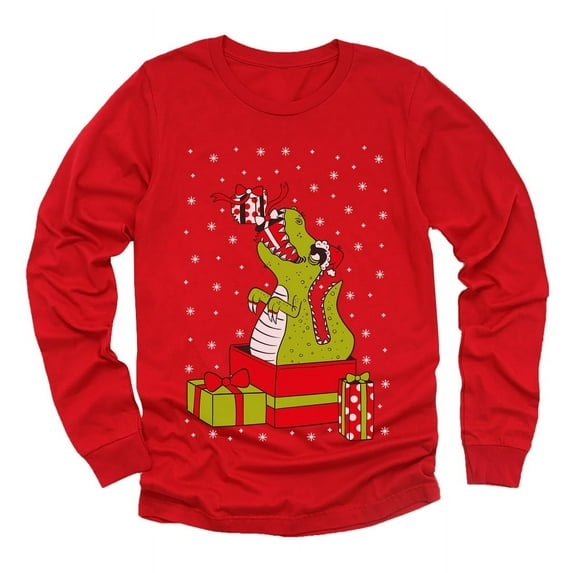Tstars Boys Unisex Ugly Christmas T-Rex Christmas Toddler Size Long Sleeve T Shirt